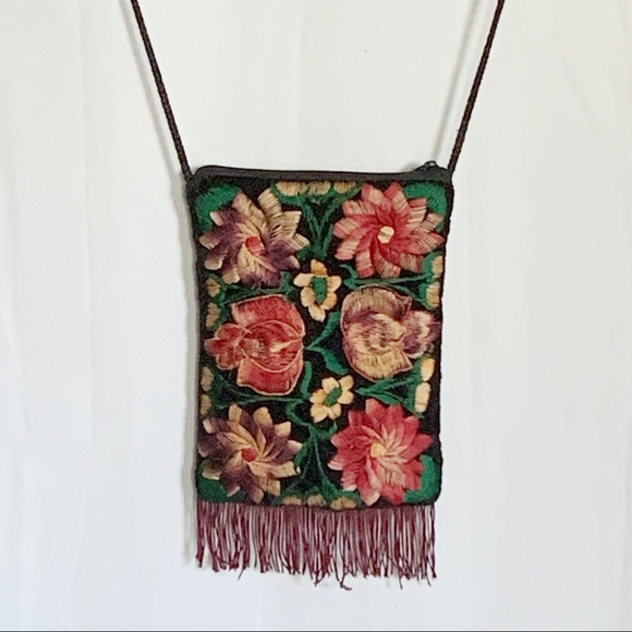 Boho Floral Embroidered Crossbody Bag with Fringe - Picture 4 of 10